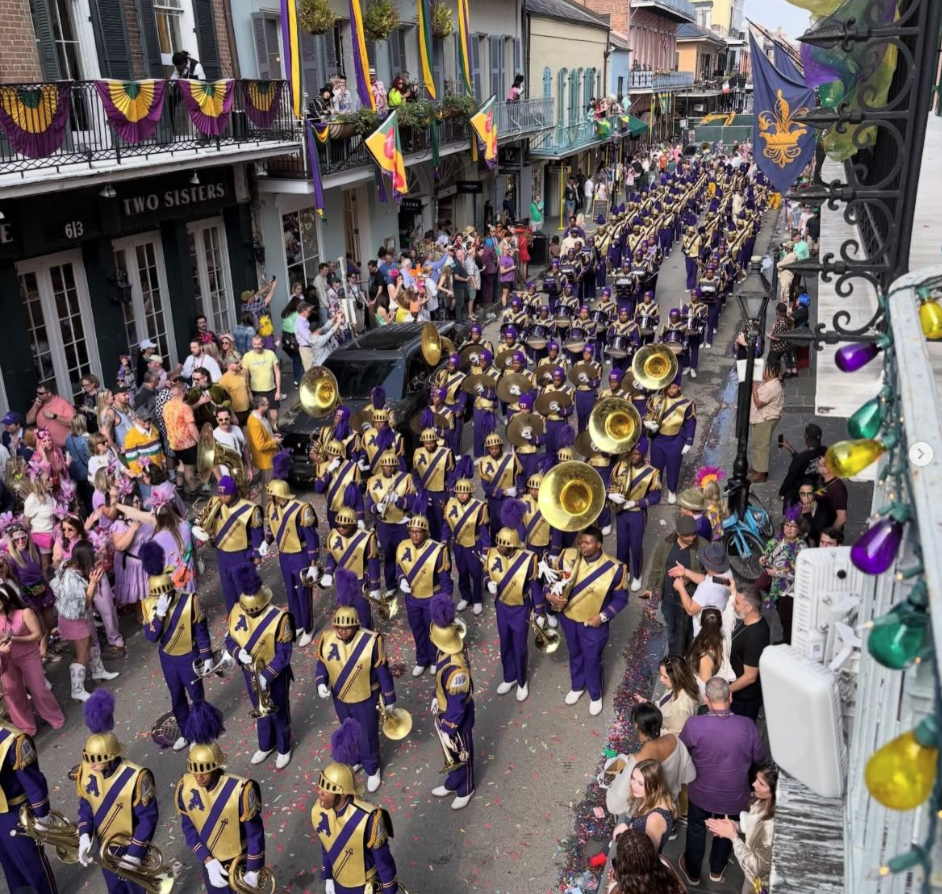 The Marching 100 performing in a Mardi Gras parade